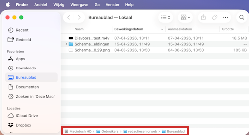 Padbalk in Finder